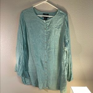 Tahari Green Long Sleeve Mandarin Collar Blouse